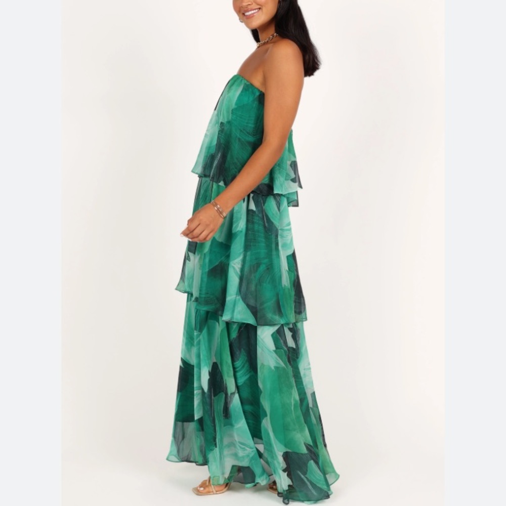 Petal & Pup Green Tiered Strapless Maxi Dress